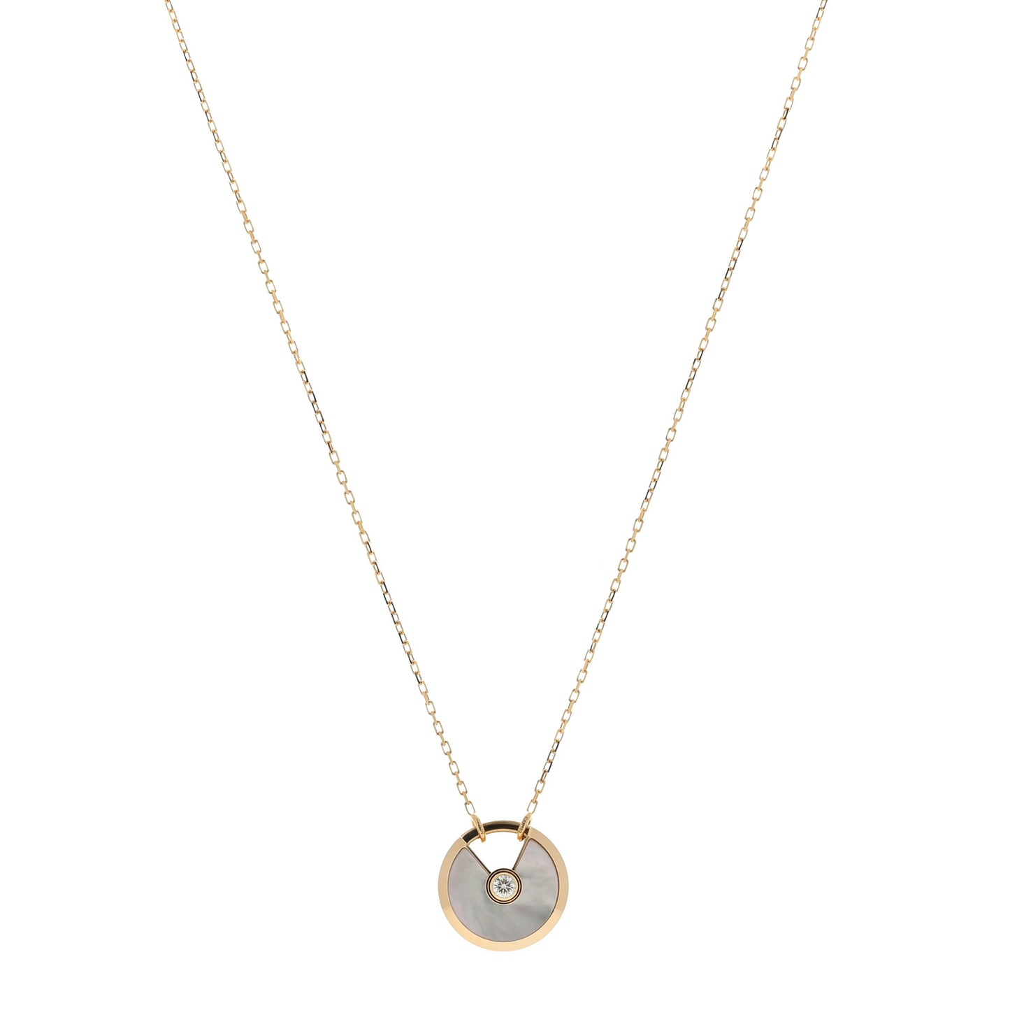 18K Yellow Gold Diamond Mother of Pearl SM Amulette de Cartier Pendant Necklace