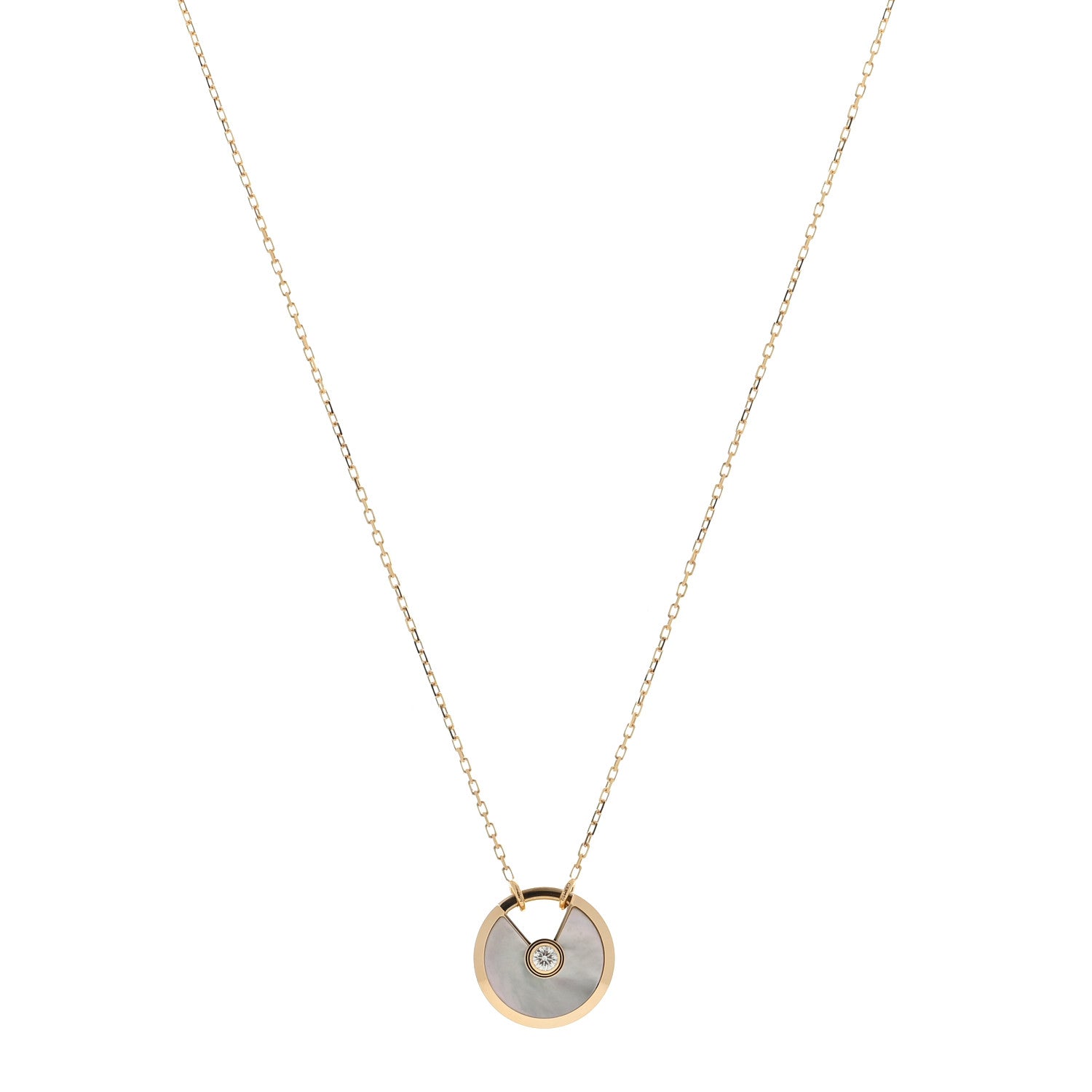 Cartier 18K Yellow Gold Diamond Mother of Pearl SM Amulette de Cartier Pendant Necklace 1 of 4