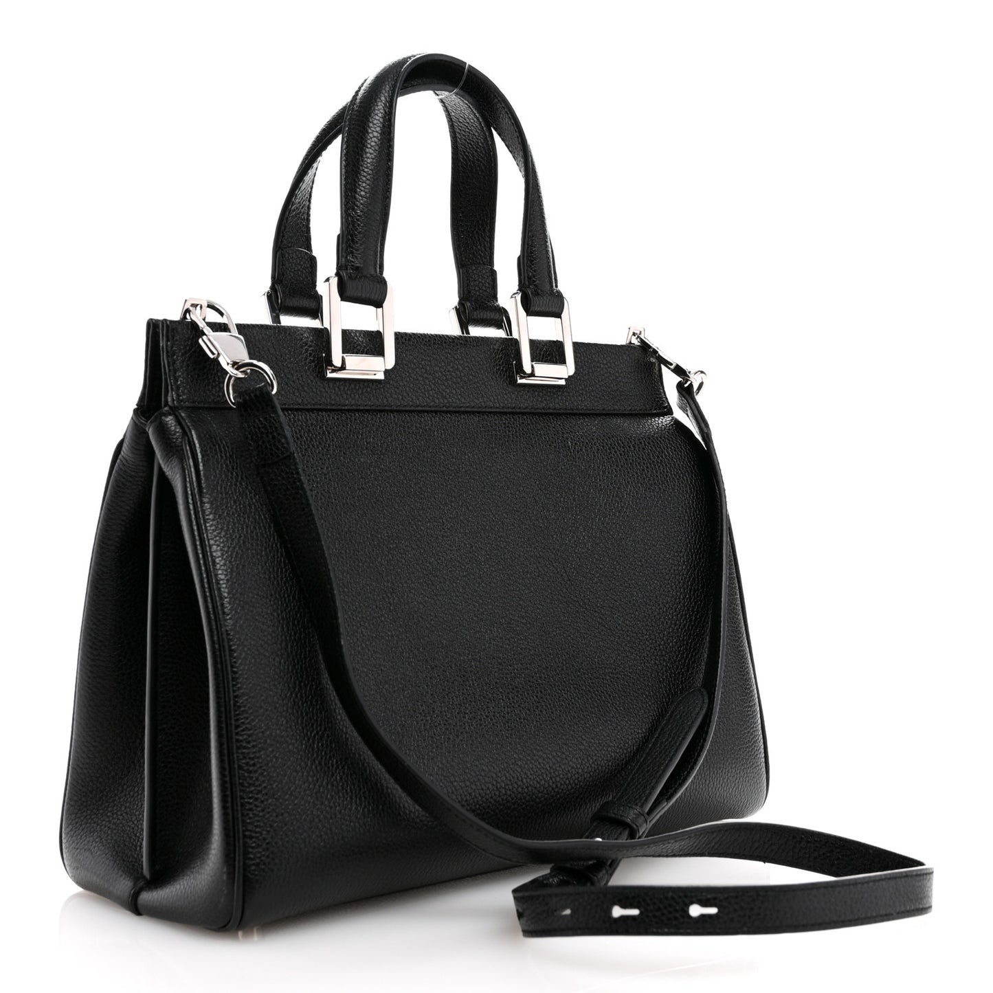 Grainy Calfskin Small Zumi Top Handle Bag Black