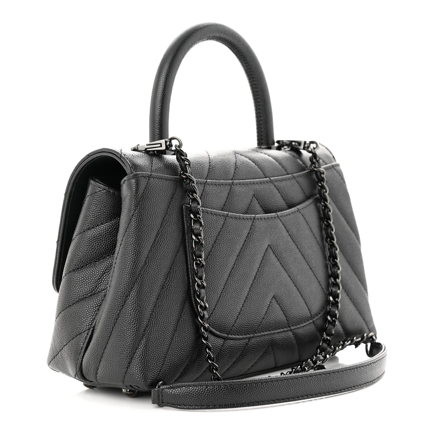 Chanel Caviar Chevron Quilted Mini Coco Handle Flap So Black 3 of 11