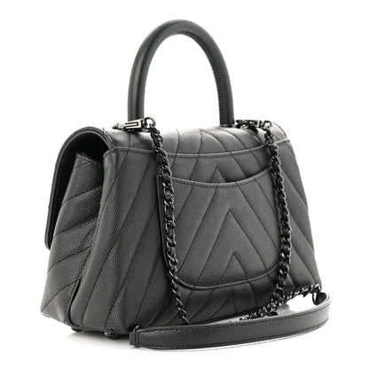 Chanel Caviar Chevron Quilted Mini Coco Handle Flap So Black 3 of 11