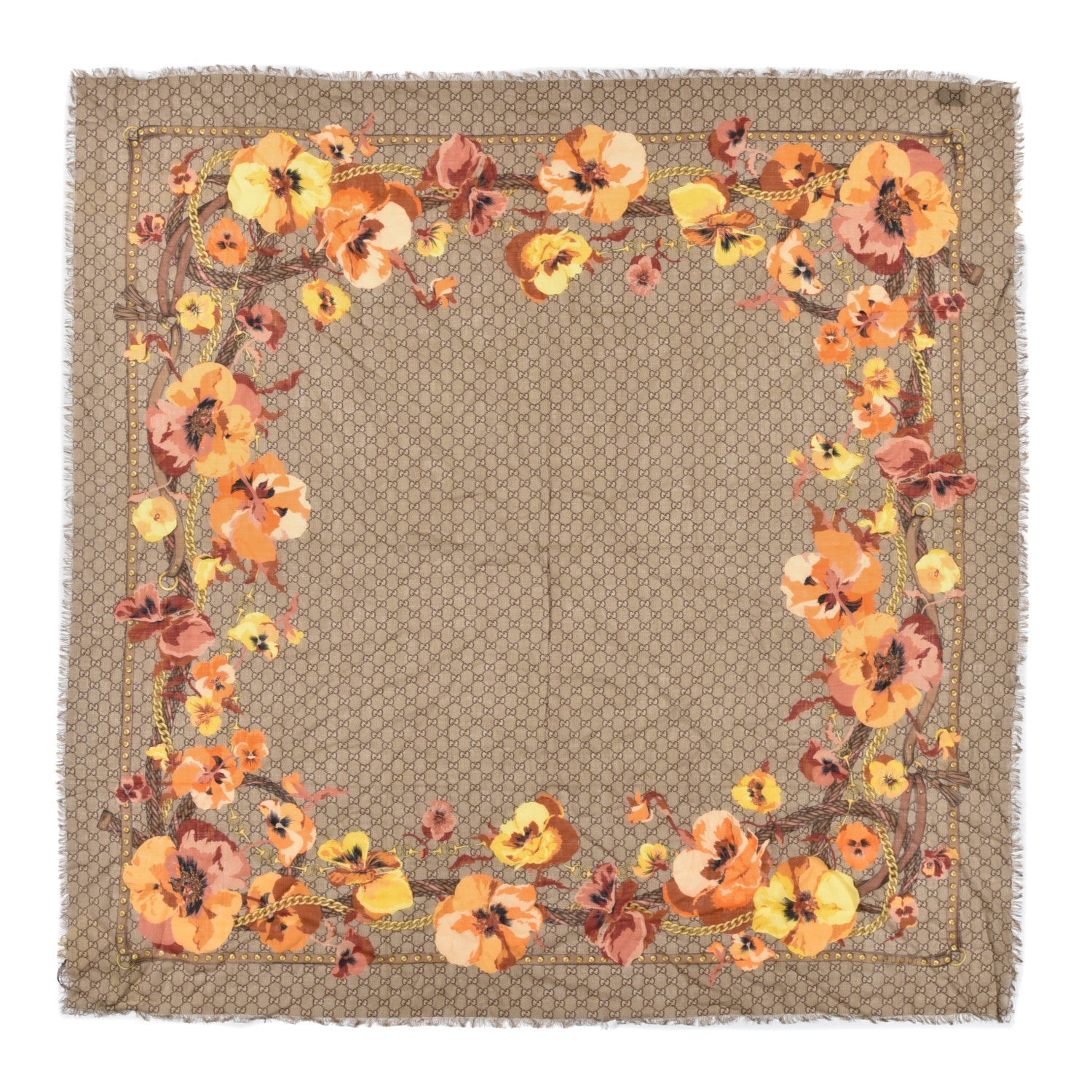 Gucci Wool Jacquard GG Monogram Big Panshie Fringe Shawl Sun Beige 1 of 4