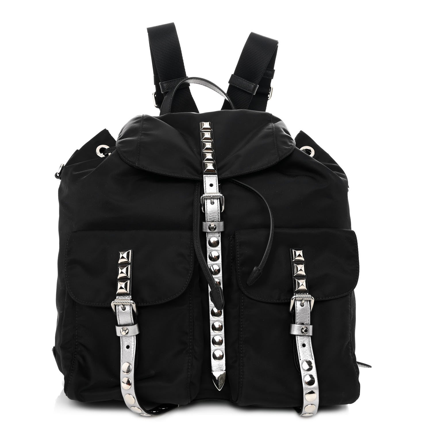 Prada Nylon New Vela Studded Backpack Black Cromo 1 of 9