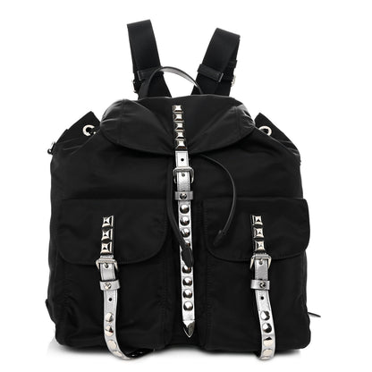 Prada Nylon New Vela Studded Backpack Black Cromo 1 of 9