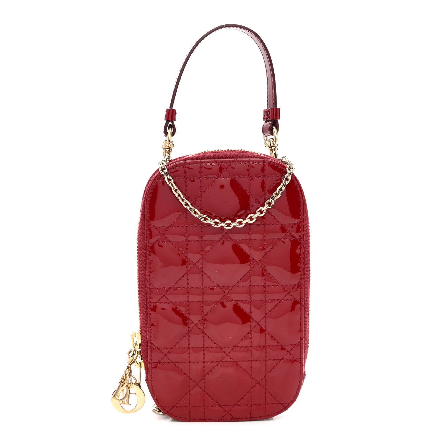 Christian Dior Patent Cannage Lady Dior Phone Holder Red 1 of 11