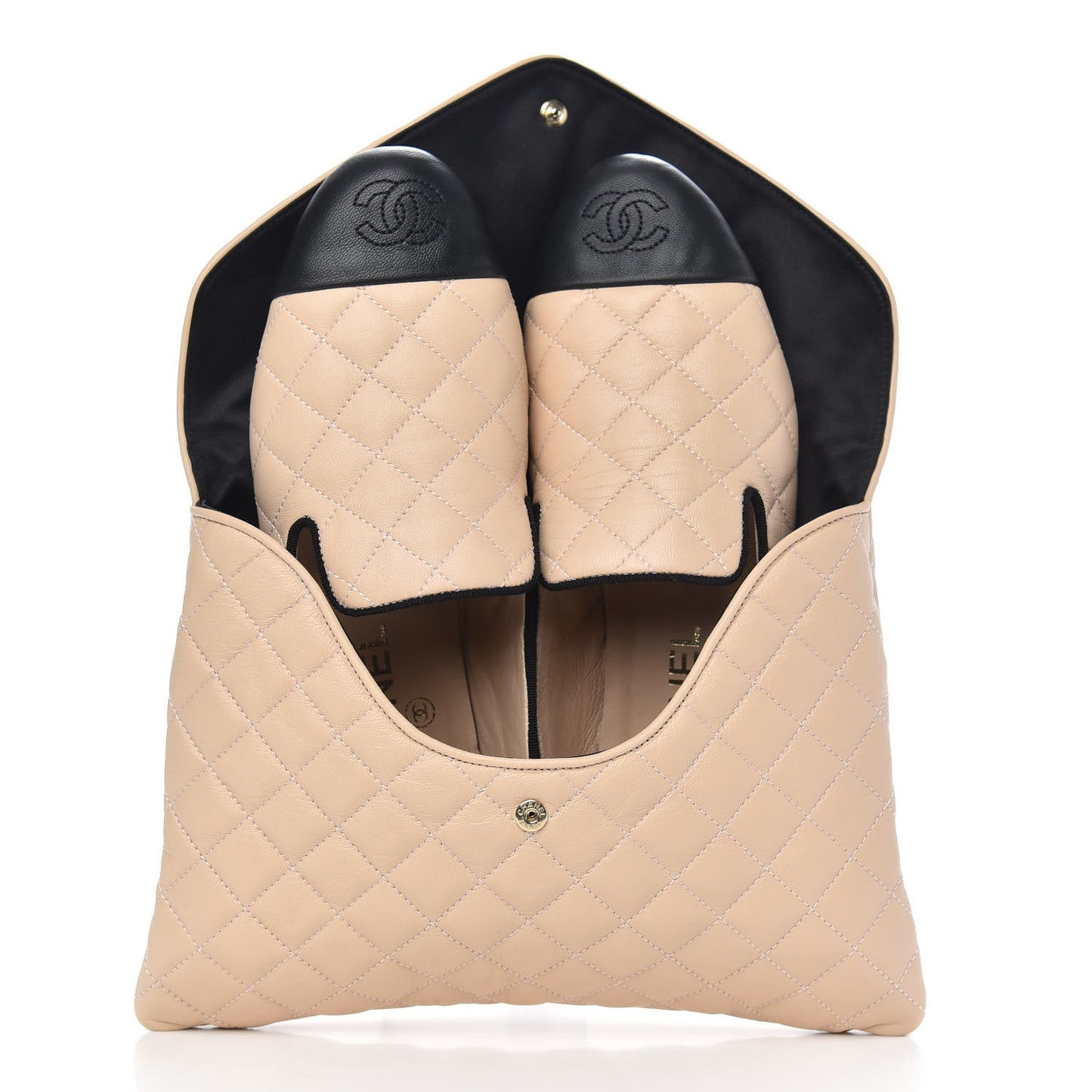Lambskin Quilted Cap Toe Slipper With Pouch 36 Beige Black