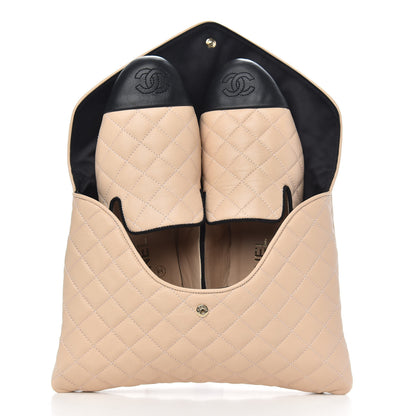 Chanel Lambskin Quilted Cap Toe Slipper With Pouch 36 Beige Black 9 of 10