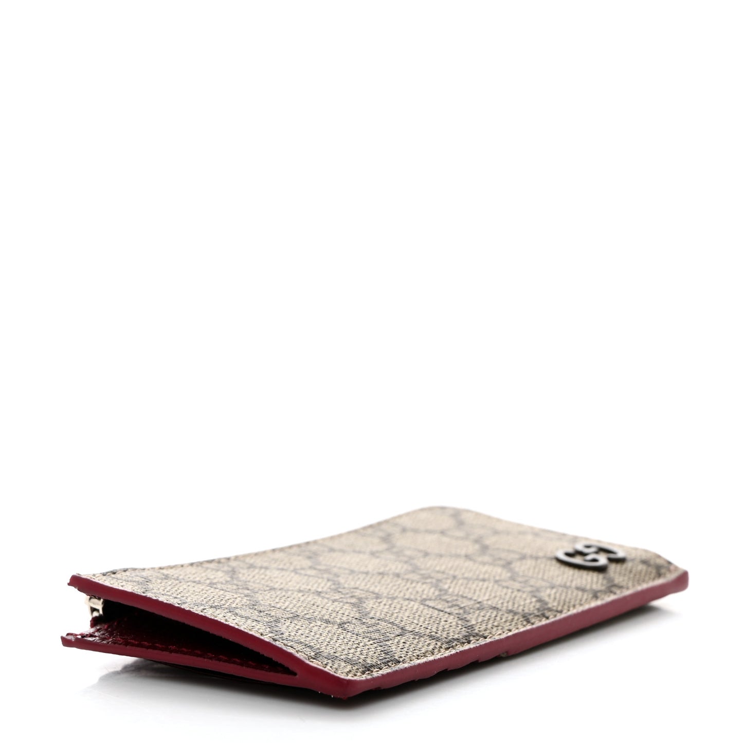 GG Supreme Monogram Zip Card Case Beige Burgundy