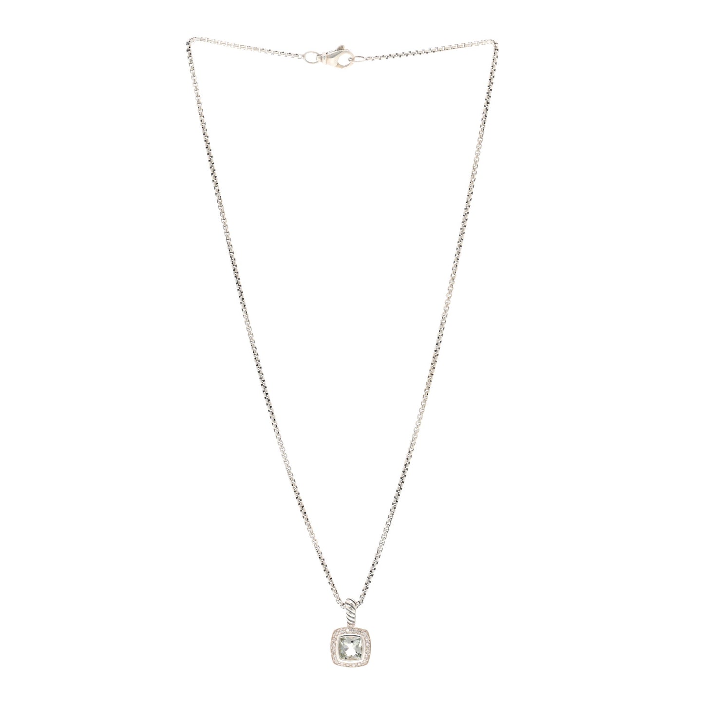 Sterling Silver Diamond Prasiolite 7mm Petite Albion Pendant Necklace