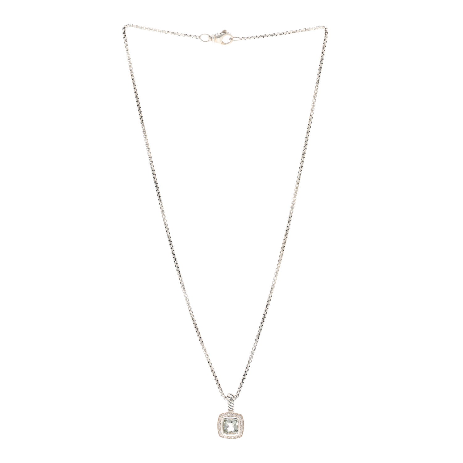 David Yurman Sterling Silver Diamond Prasiolite 7mm Petite Albion Pendant Necklace 3 of 4