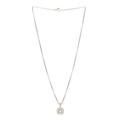 David Yurman Sterling Silver Diamond Prasiolite 7mm Petite Albion Pendant Necklace 3 of 4