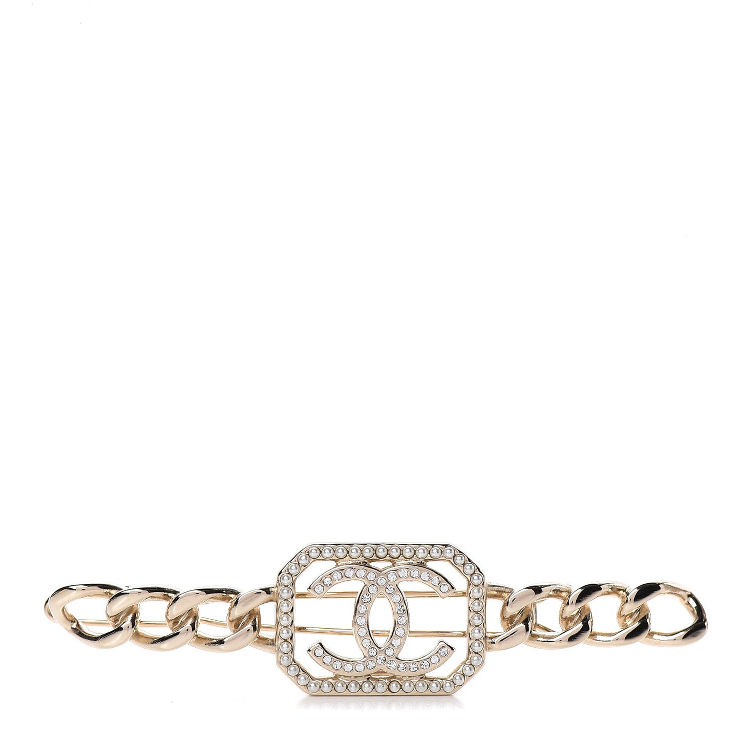 Crystal Chain CC Vendome Hair Clip Barrette Gold