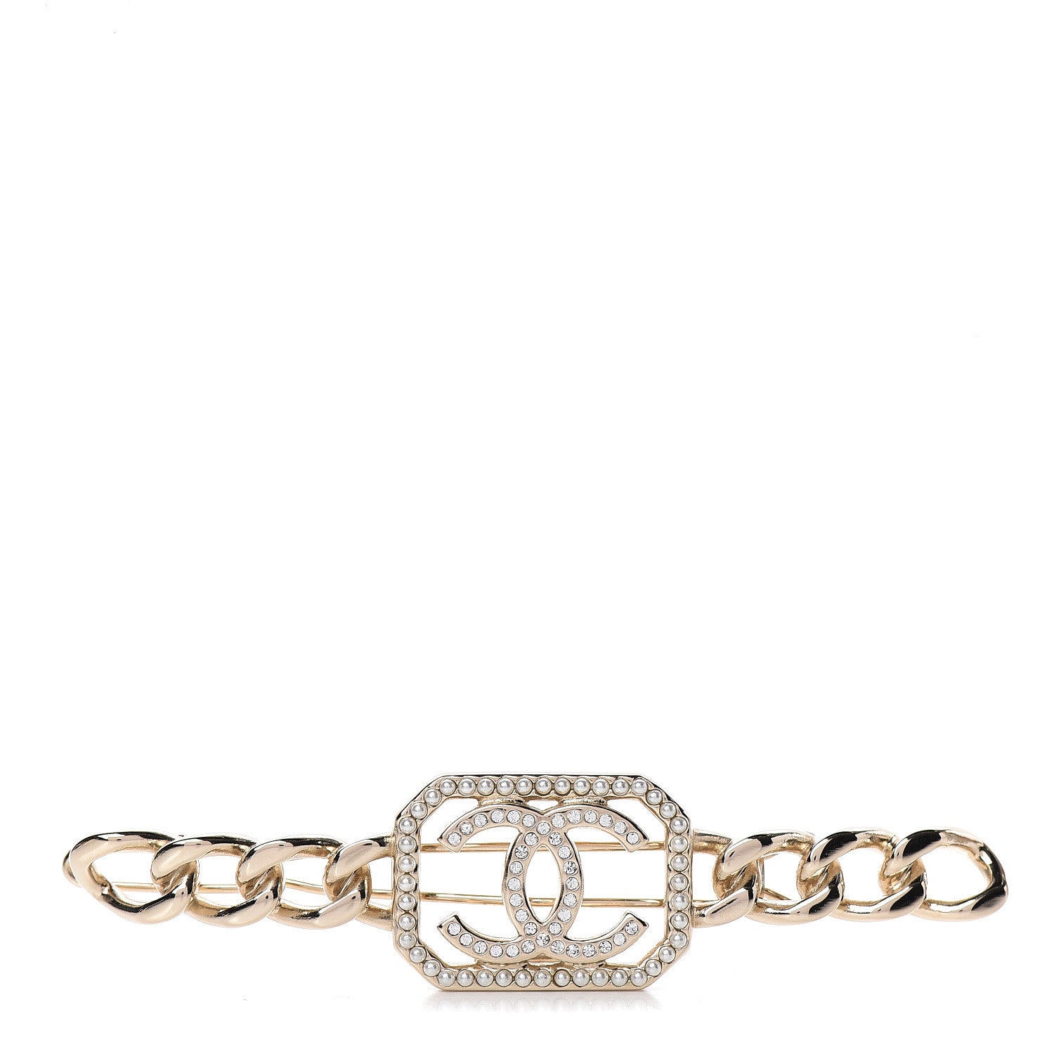 Chanel Crystal Chain CC Vendome Hair Clip Barrette Gold 1 of 4