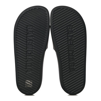 Balenciaga Rubber Womens Logo Pool Slide Sandals 40 Black White 5 of 11