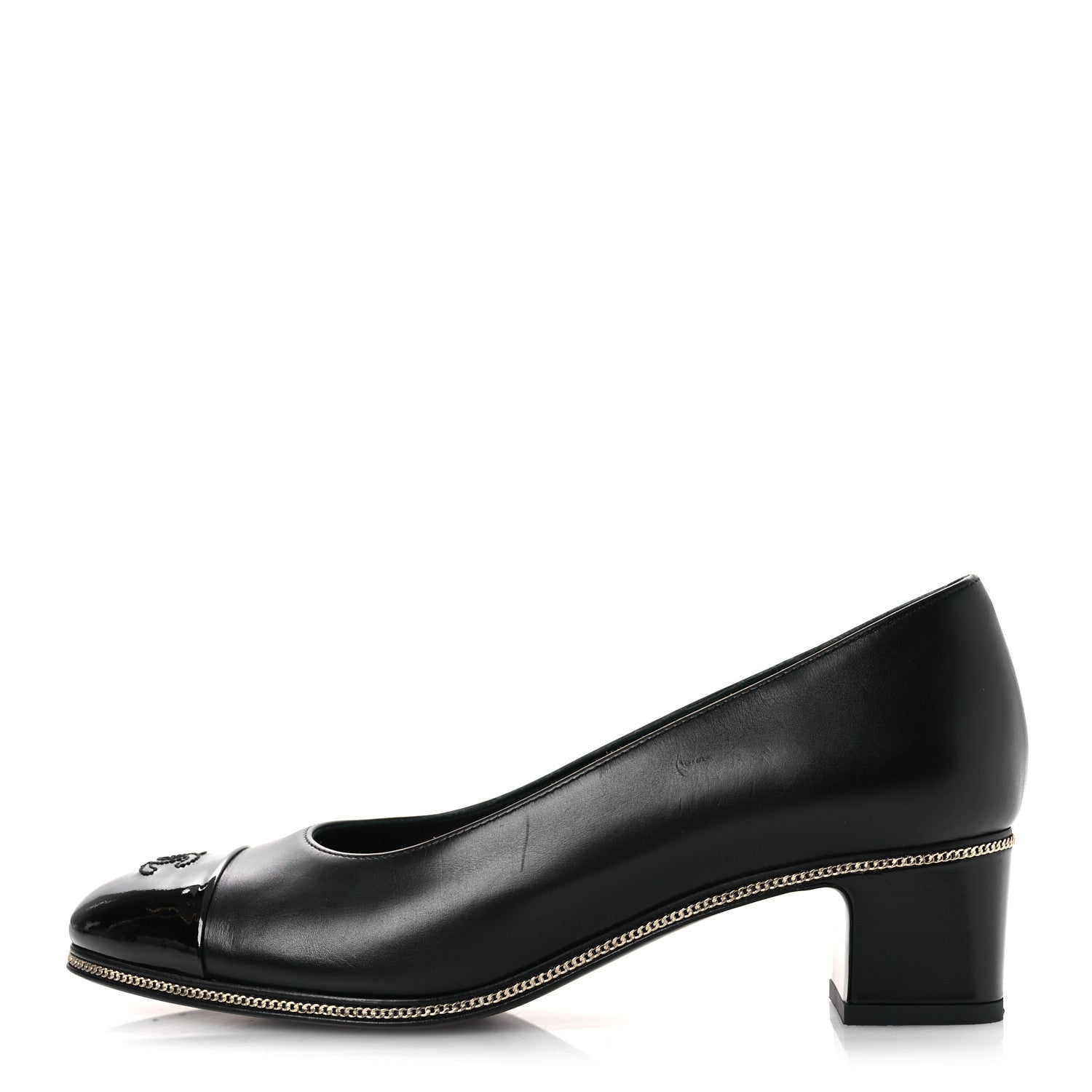 Chanel Lambskin Patent Cap Toe CC Pumps 37 Black 1 of 13