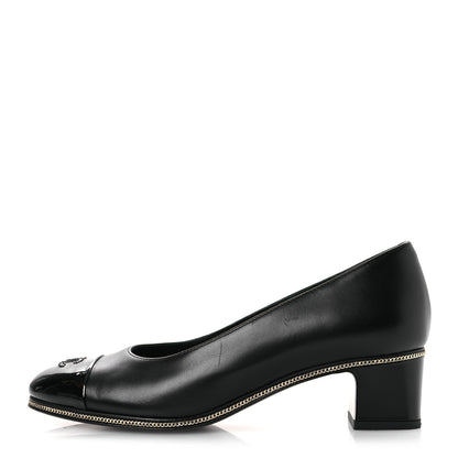 Chanel Lambskin Patent Cap Toe CC Pumps 37 Black 1 of 13