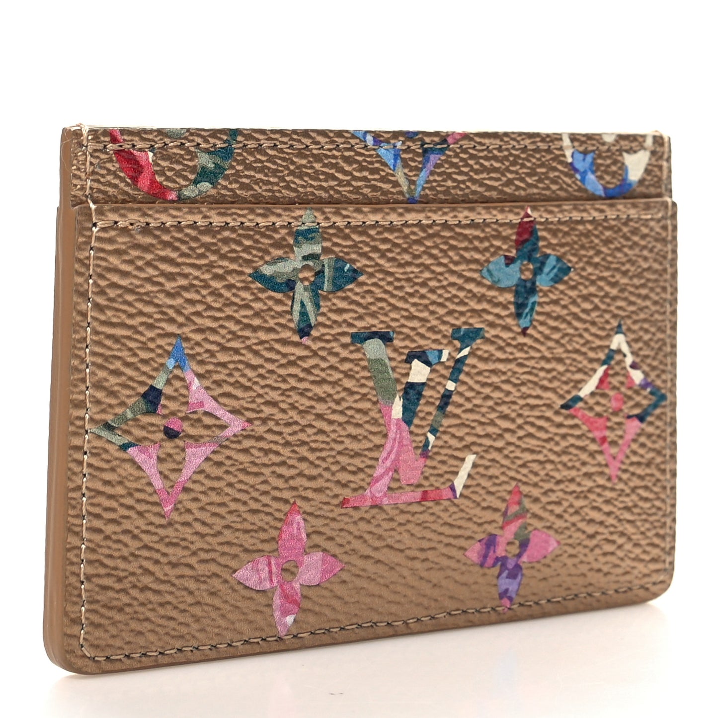 Metallic Monogram LV Garden Card Holder Gold