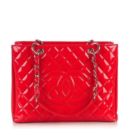 Chanel Patent Quilted Grand Shopping Tote GST Red 1 of 7