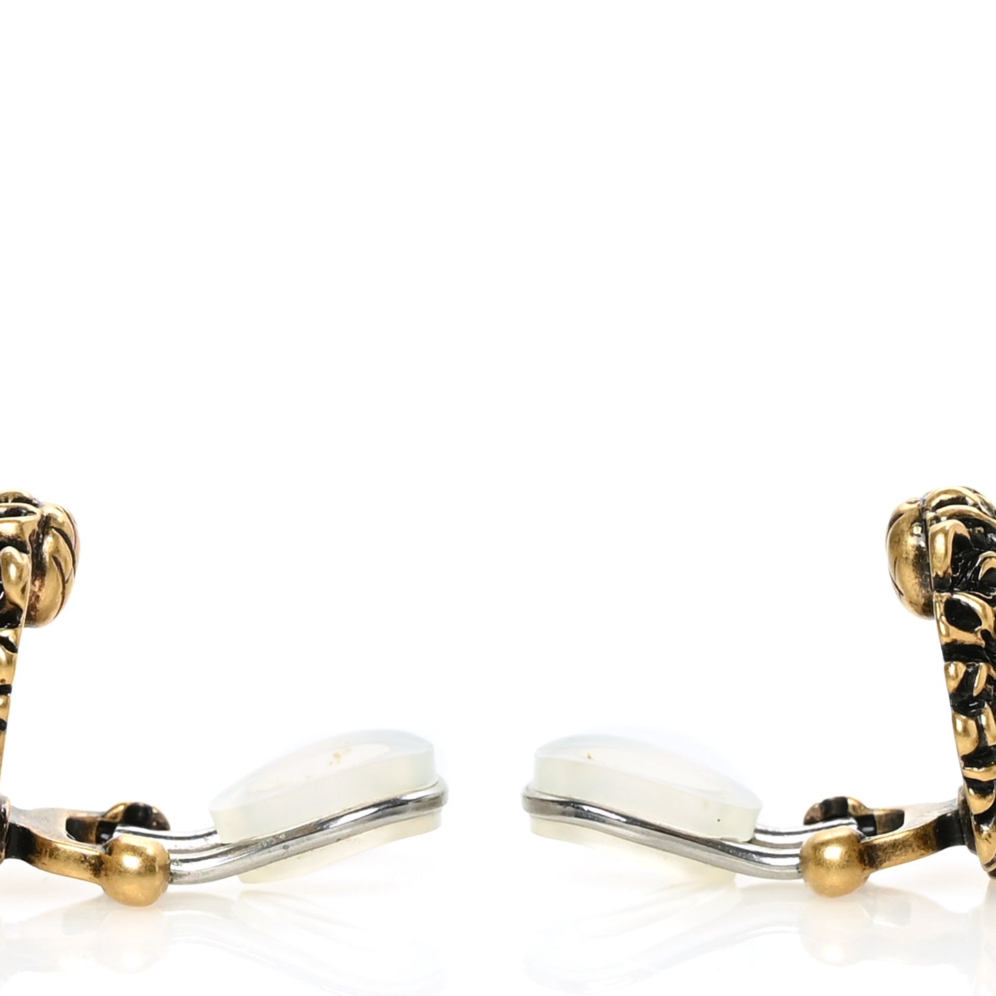 Metal Double G Lion Head Clip On Earrings Aged Gold