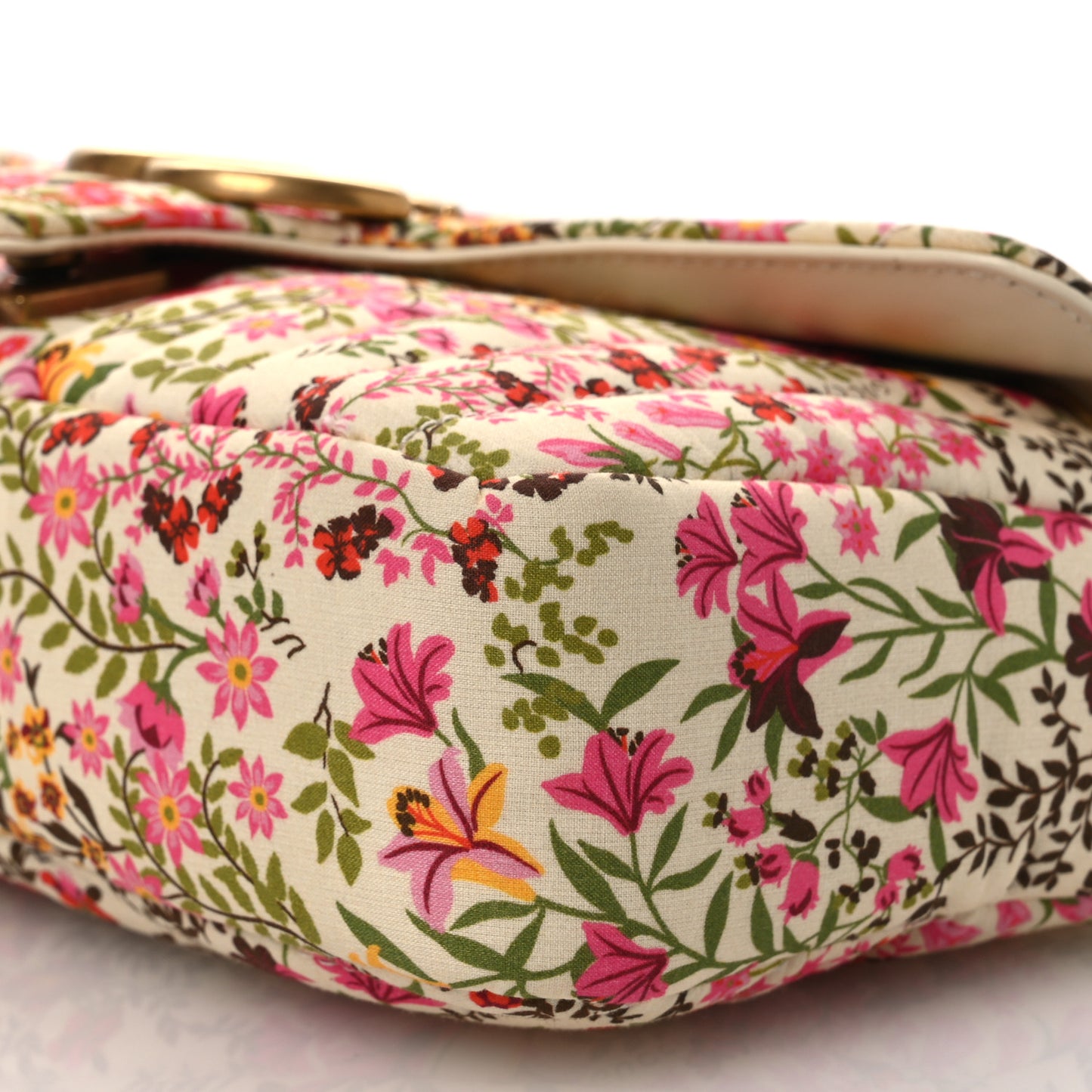 Cotton Calfskin Matelasse Floral Print Small GG Marmont Shoulder Bag Ivory Pink