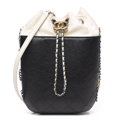 Chanel Aged Calfskin Quilted Gabrielle Bucket White Black 1 of 11