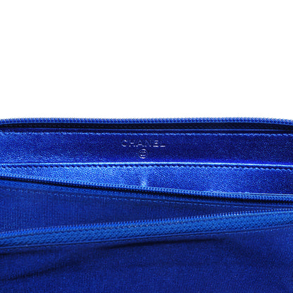 Chanel Metallic Patent Quilted Boy L-Gusset Zip Wallet Blue 6 of 9