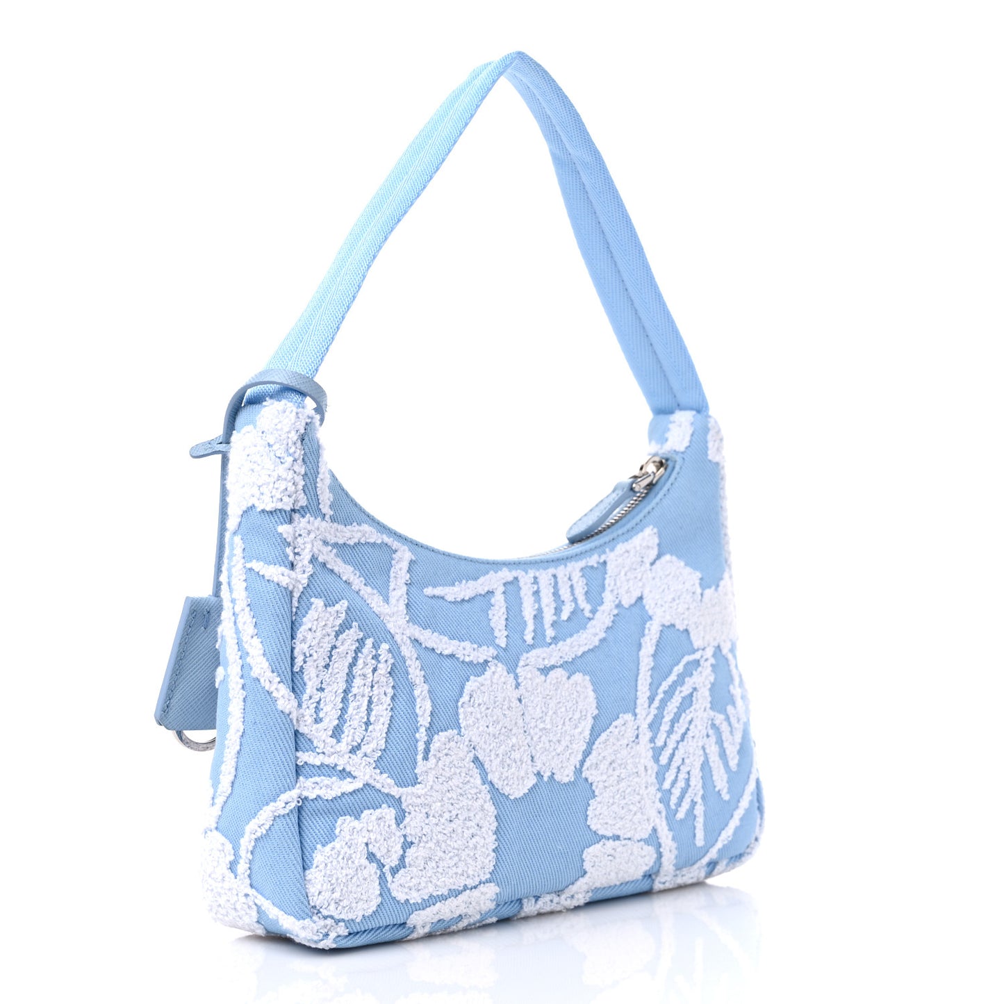 Nylon Embroidered Drill Mini Re-Edition 2000 Bag Sky Blue White