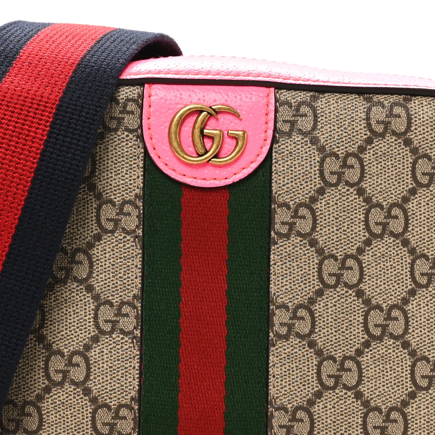 Gucci GG Supreme Monogram Textured Dollar Calfskin Web Ophidia Small Crossbody Bag Beige Ebony Fuchsia 8 of 10