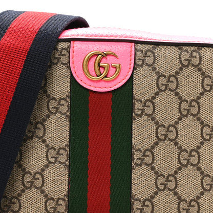 Gucci GG Supreme Monogram Textured Dollar Calfskin Web Ophidia Small Crossbody Bag Beige Ebony Fuchsia 8 of 10