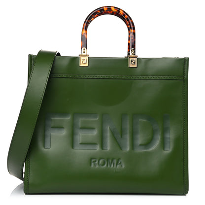 Fendi Vitello King Plexiglass Logo Embossed Medium Fendi Sunshine Shopper Tote Avocado 1 of 20