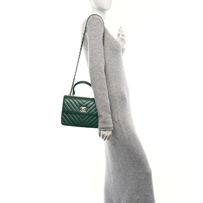 Chanel Lambskin Chevron Quilted Small Trendy CC Dual Handle Flap Bag Green 2 of 10