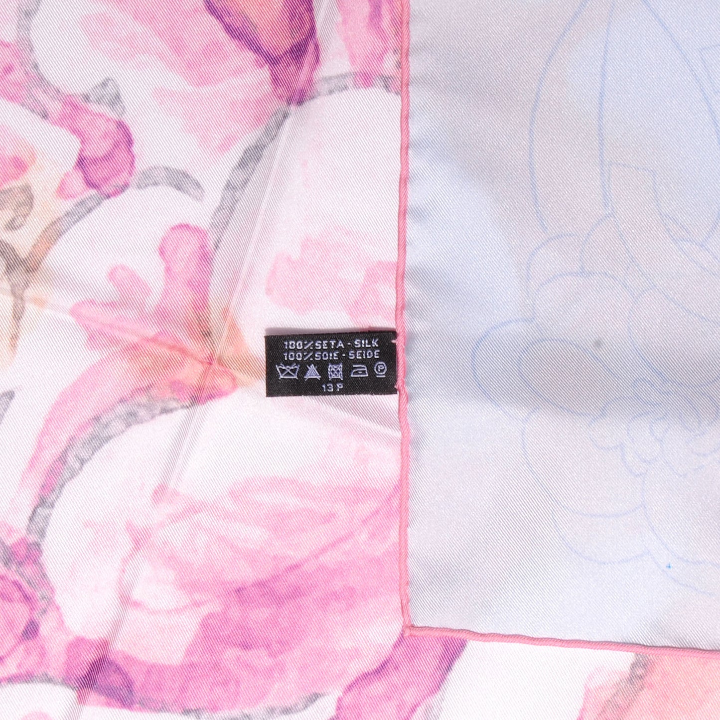 Silk Watercolor Camellia Flower Scarf Coral Blue