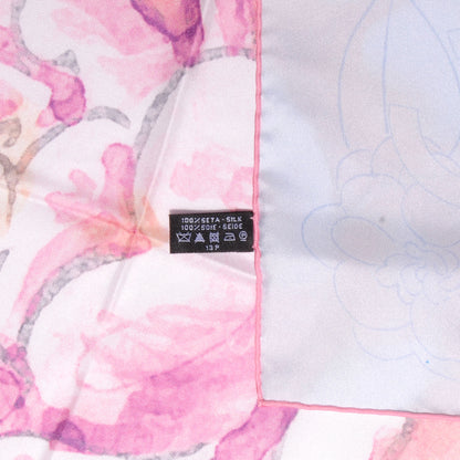 Chanel Silk Watercolor Camellia Flower Scarf Coral Blue 5 of 5