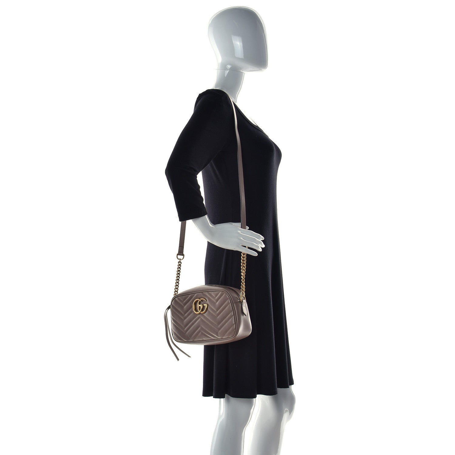 Gucci Calfskin Matelasse Small GG Marmont Chain Shoulder Bag Porcelain Rose 2 of 15