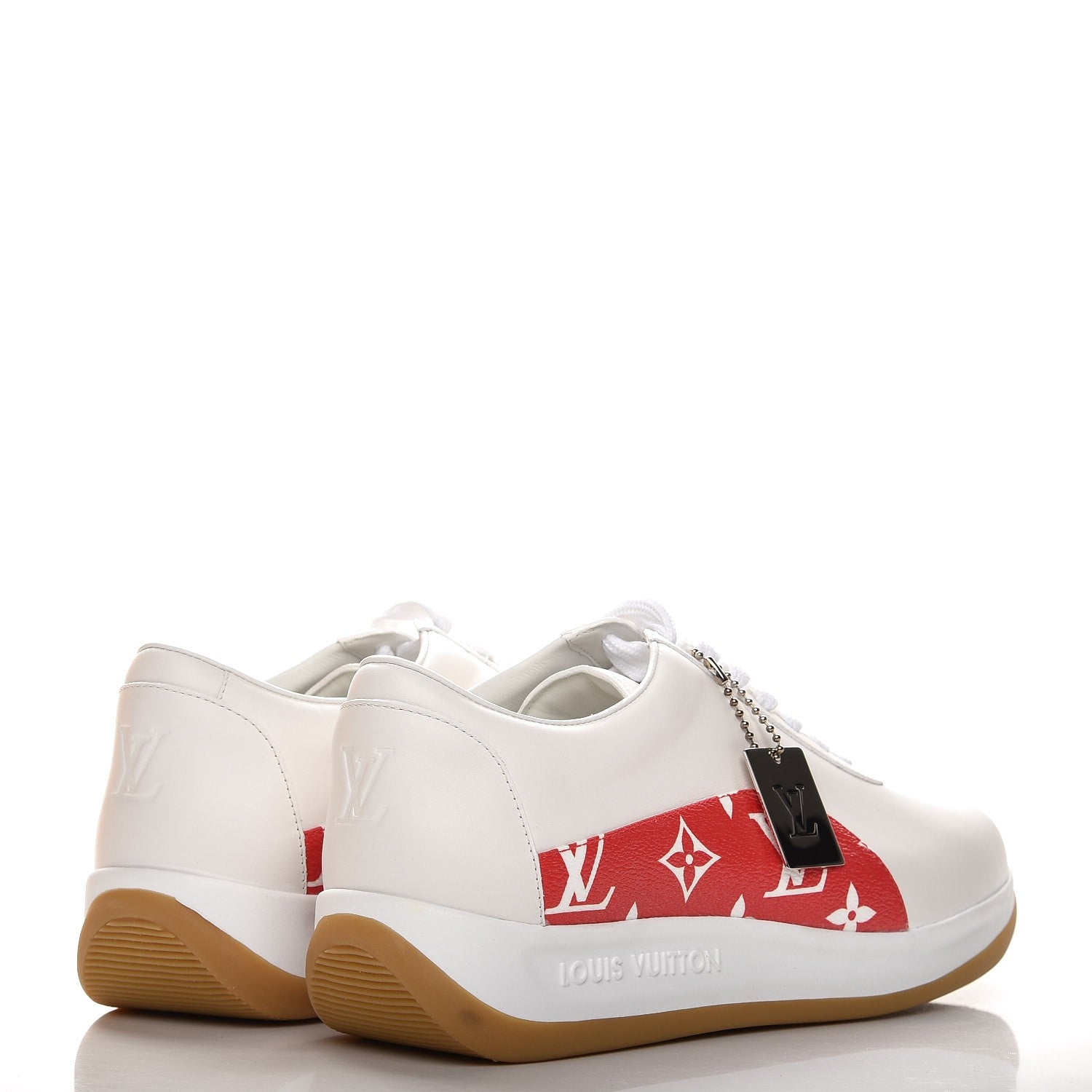 Louis Vuitton X SUPREME Calfskin Monogram Sneakers 6 White Red 5 of 10