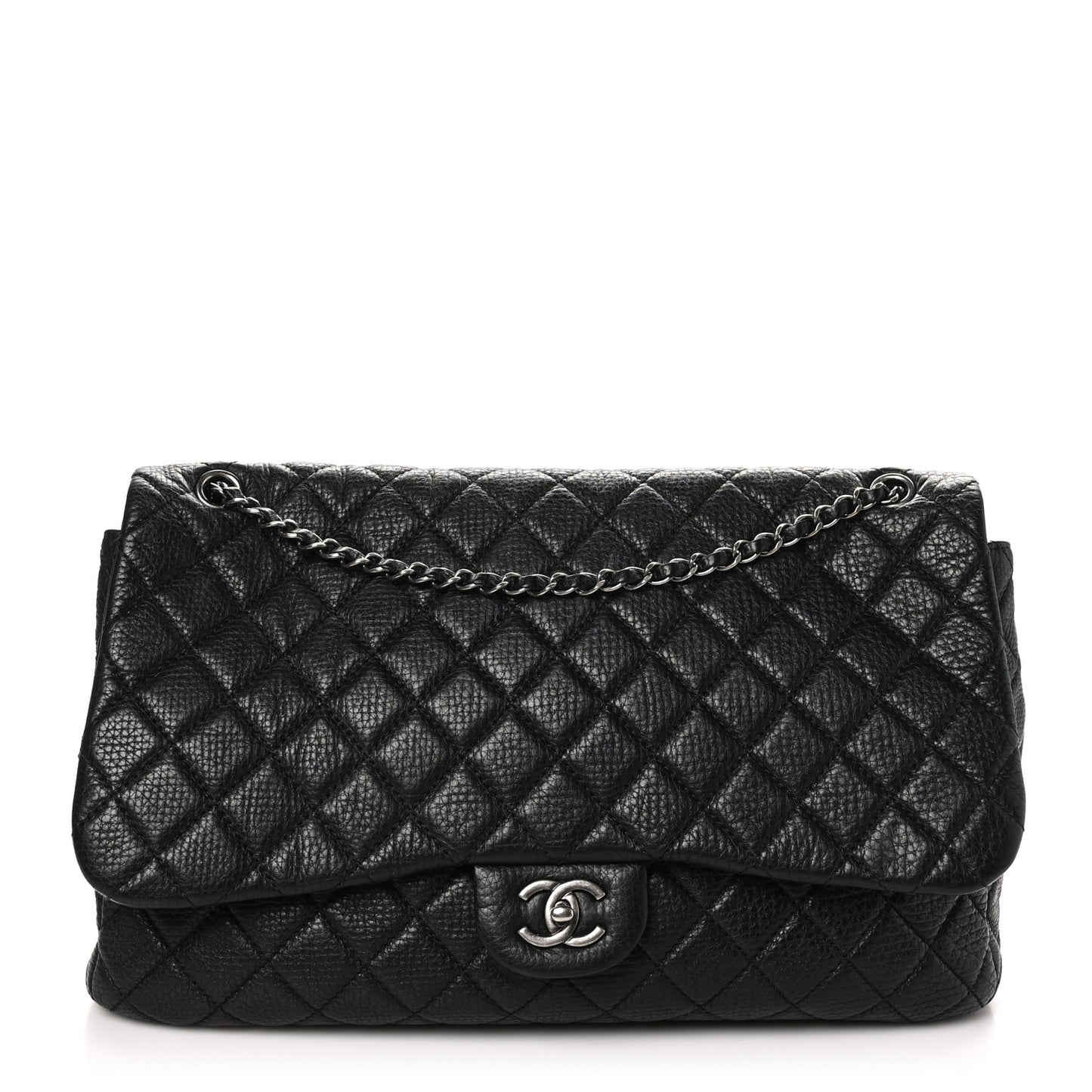 Calfskin Quilted Small XXL Travel Flap Bag Black