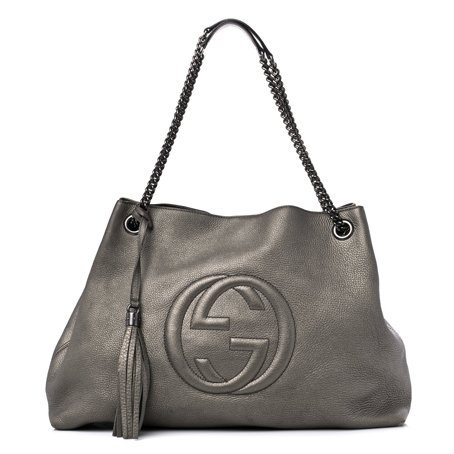 Gucci Metallic Pebbled Calfskin Large Soho Chain Shoulder Bag Sasso 1 of 15