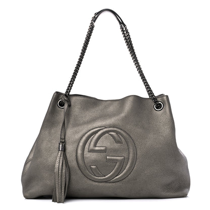 Gucci Metallic Pebbled Calfskin Large Soho Chain Shoulder Bag Sasso 1 of 15