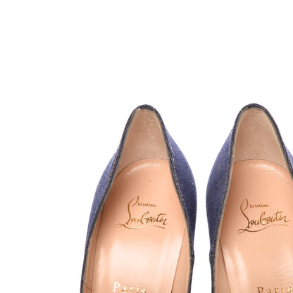 Christian Louboutin Denim Jazz Calf So Kate 120 Pumps 37 Blue White 8 of 9