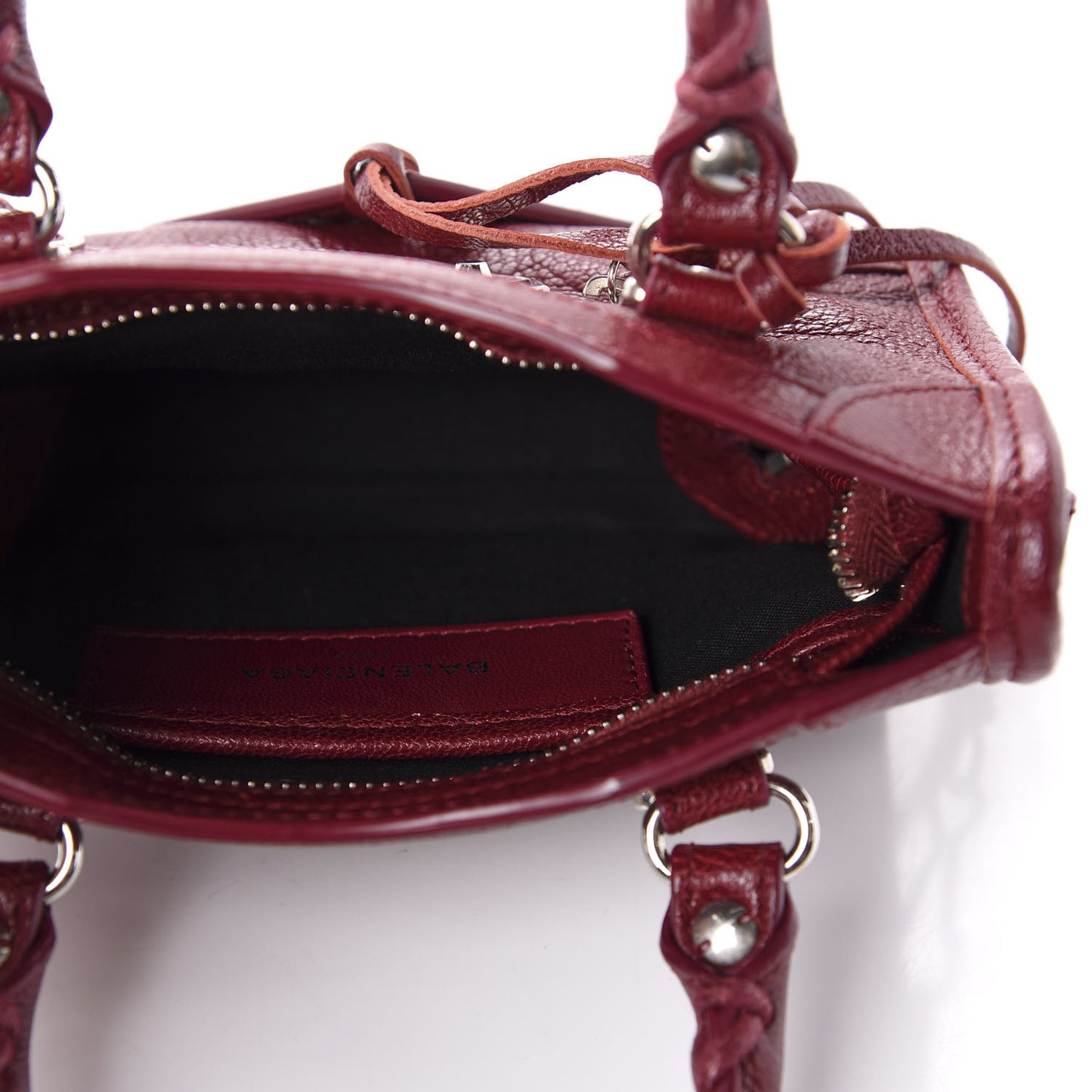 Chevre Silver Metallic Edge Hardware Nano City Rouge Lie De Vin