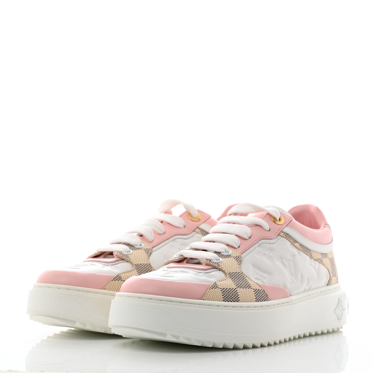 Louis Vuitton Monogram Embossed Calfskin Damier Azur Time Out Sneakers 38.5 Rose Clair Pink 3 of 8