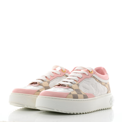 Louis Vuitton Monogram Embossed Calfskin Damier Azur Time Out Sneakers 38.5 Rose Clair Pink 3 of 8