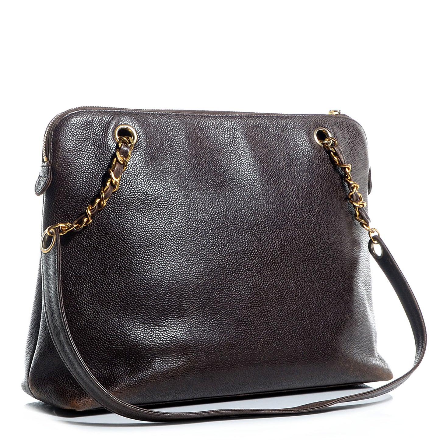 Caviar Flap Shoulder Bag Dark Brown