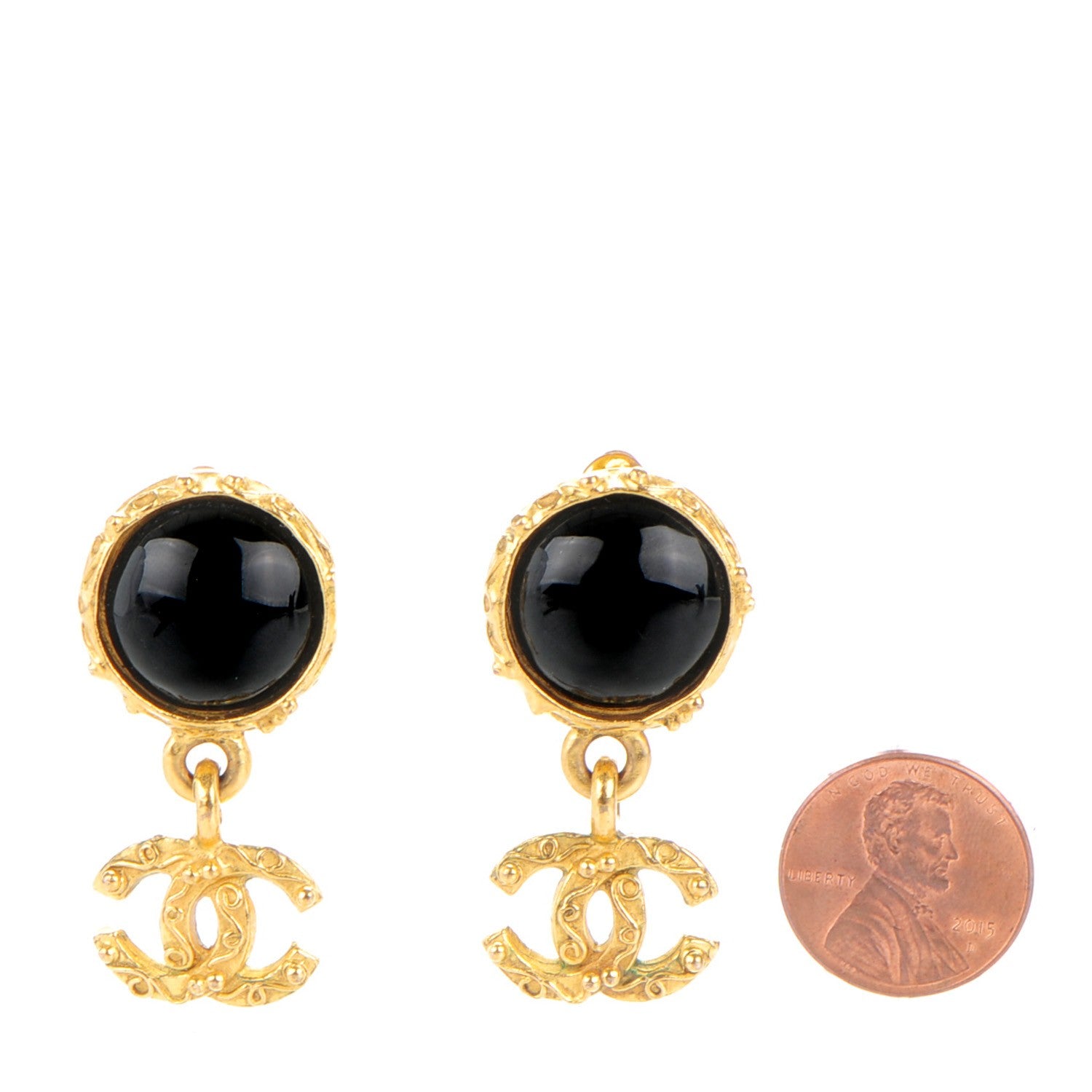 Chanel CC Clip On Drop Earrings Gold Black 2 of 4