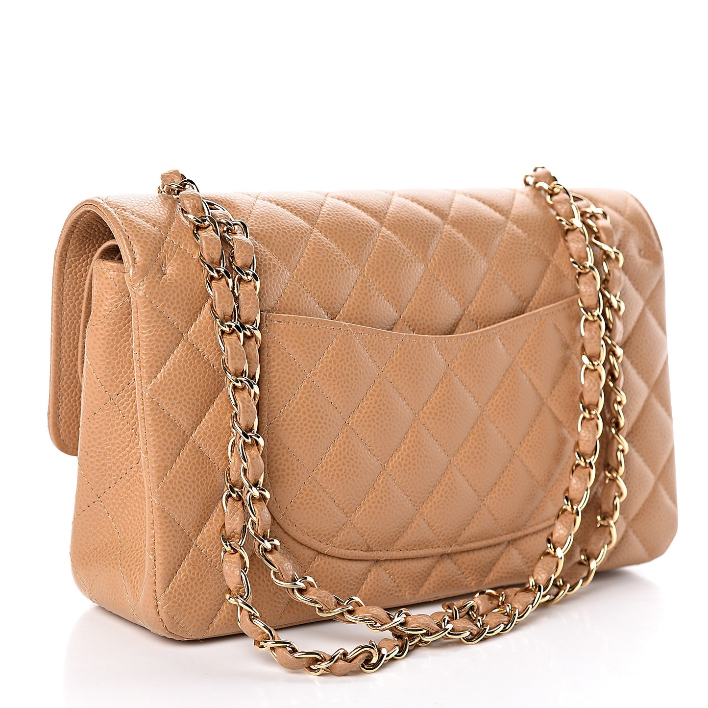 Caviar Quilted Medium Double Flap Beige