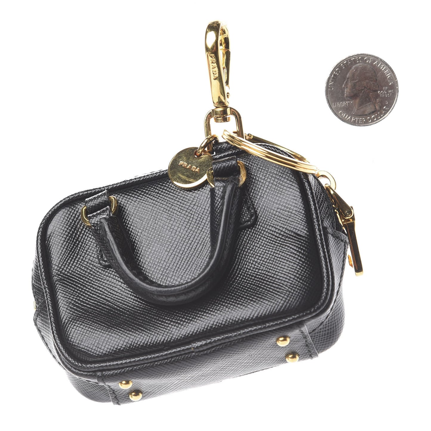 Saffiano Lux Mini Top Handle Key Pouch Black