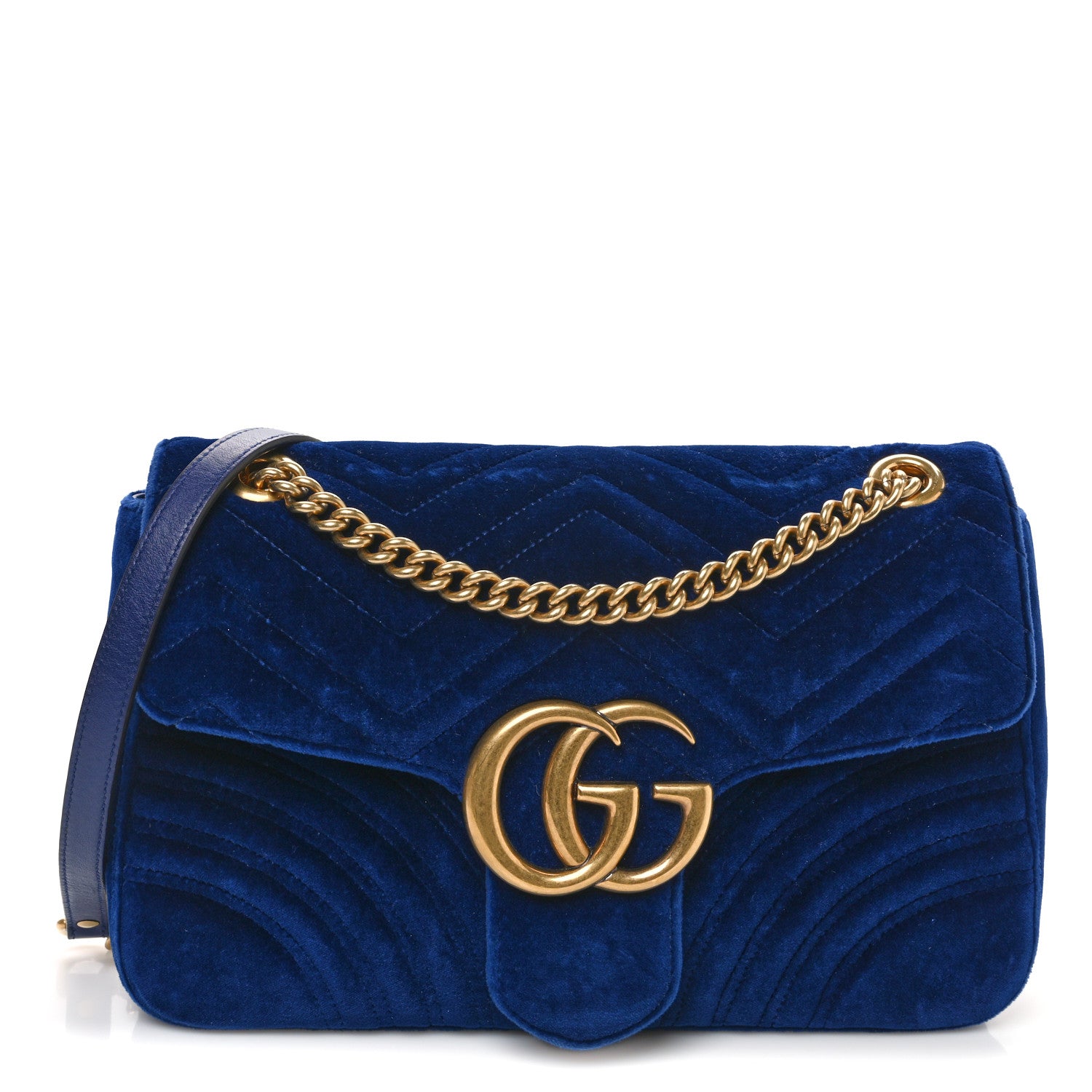 Gucci Velvet Matelasse Medium GG Marmont Shoulder Bag Cobalt Blue 1 of 13