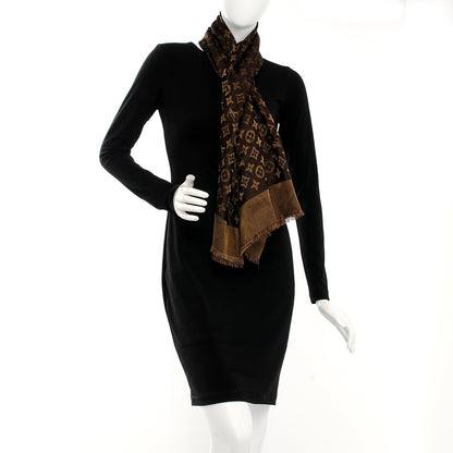 Louis Vuitton Silk Lurex Wool Monogram Shine Shawl Brown 2 of 4