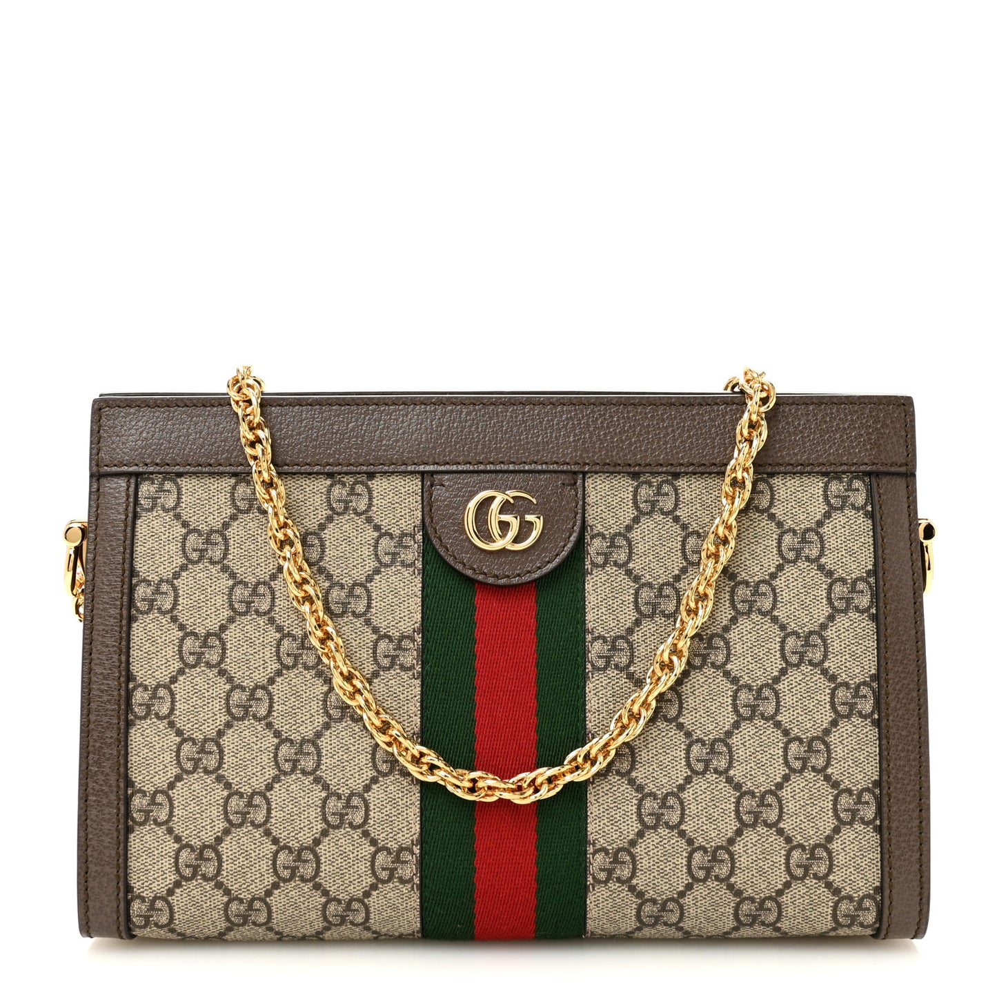 GG Supreme Monogram Web Small Ophidia Chain Shoulder Bag Brown