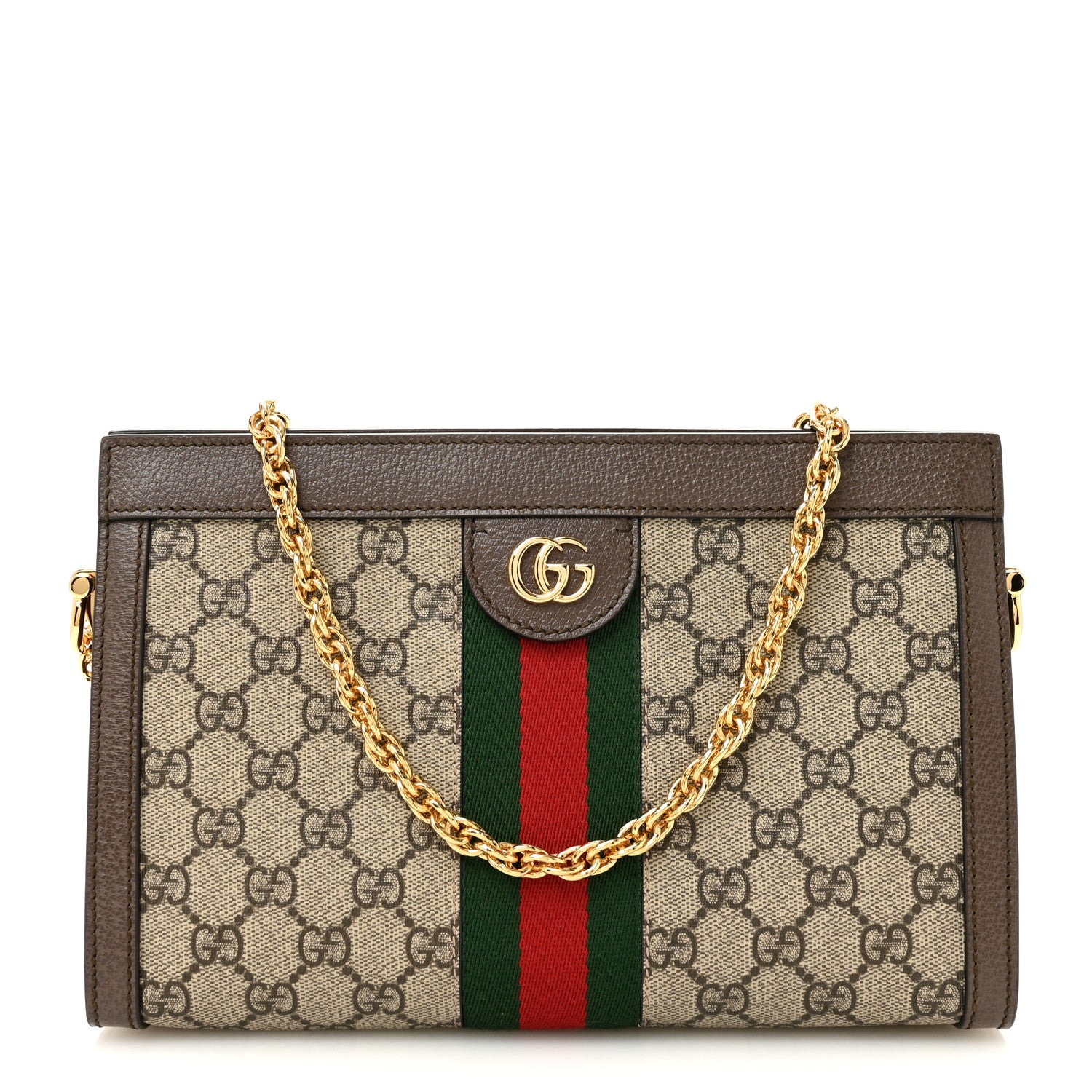 Gucci GG Supreme Monogram Web Small Ophidia Chain Shoulder Bag Brown 1 of 10